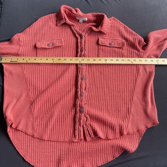 Frye and Co. Waffle Knit Top Womens Medium Button Up High Low Western - Picture 6 of 9